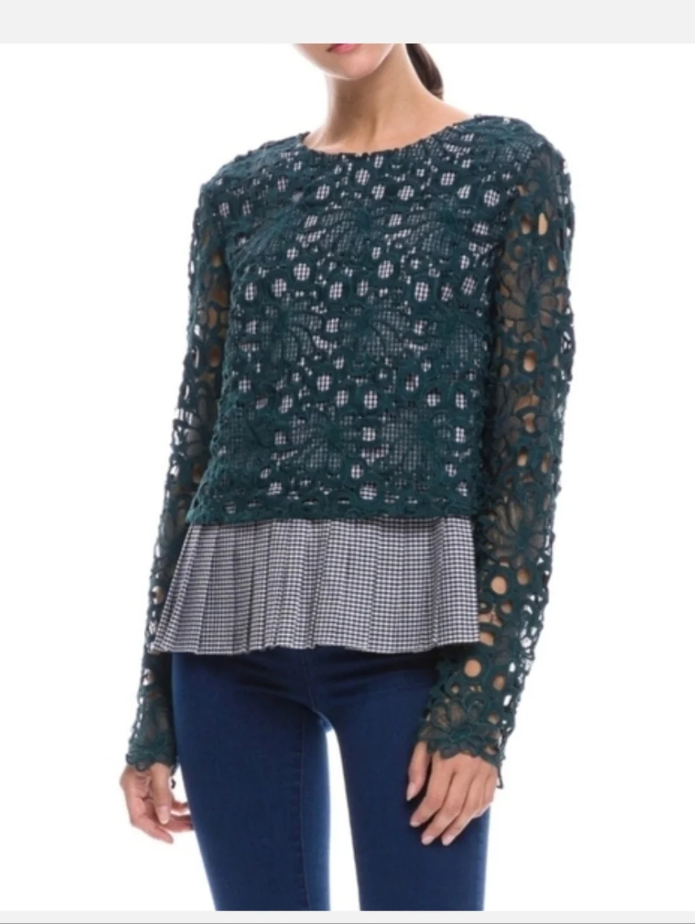 Maeve by Anthropologie Gabriella Gingham & Lace Top, Medium, RN#66170,  NWOT